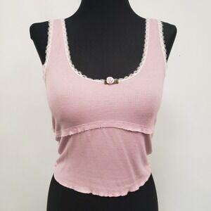 Beverly And Beck Womens Y2K Coquette Lace Trim Babydoll Tank Top Size‎ M Ribbed